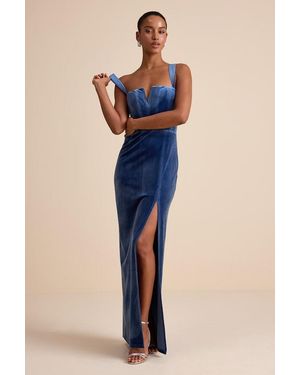 Lulus Pristine Luxury Velvet Bustier Maxi Dress - Blue