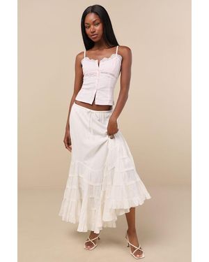 Lulus Bedelia Tiered Drawstring Maxi Skirt - Natural