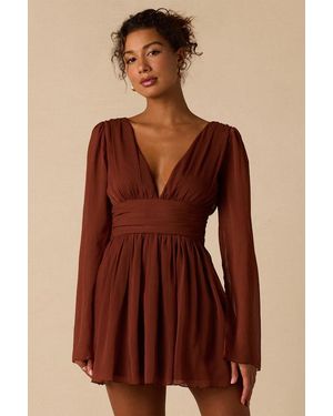 Lulus Cinna Bell Sleeve Skater Mini Dress - Brown