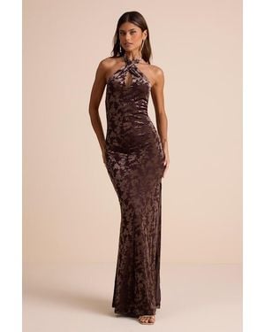 Lulus Sharon Velvet Burnout Halter Maxi Dress - Natural