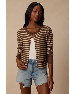 Lulus Becky And Striped Button-Up Cardigan - Brown