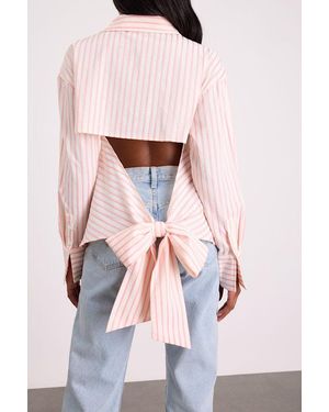 Lulus Logan And Striped Cutout Button-Up Long Sleeve Top - Pink