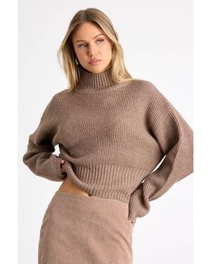 Lulus Snuggly Days Cropped Mock Neck Jumper - Brown
