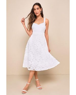 Lulus Divine Beauty Lace Midi Dress With Pockets - White