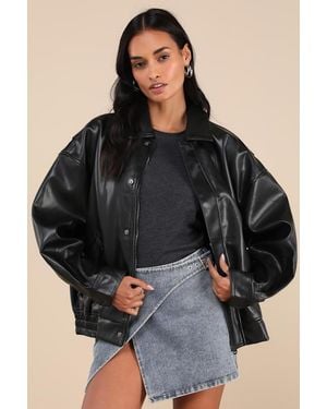 Lioness Kenny Oversized Vegan Leather Bomber Jacket - Black