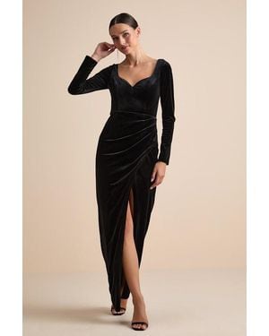 Lulus Forever Sensational Velvet Long Sleeve Maxi Dress - Black