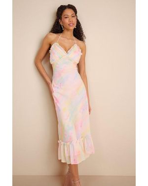 Lulus Jamaya Multi Abstract Floral Lace-Up Midi Dress - Natural