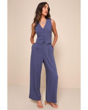 Lulus Suits You Perfectly Linen Wide-Leg Pants - Blue