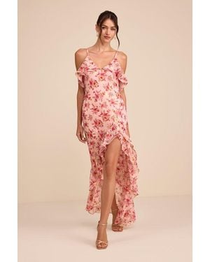 Lulus Tameron Floral Ruffled High-Low Maxi Dress - Pink