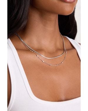 Lulus Maggie Rhinestone Layered Necklace - Natural