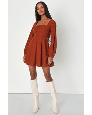 Lulus Daily Affection Corduroy Mini Dress With Pockets - Red