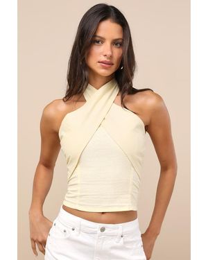 Motel Lasy Cotton Cross-Front Halter Top - Natural