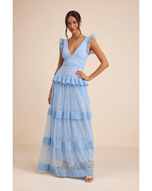 Lulus Marvelous Darling Lace Ruffled Tiered Maxi Dress - Blue