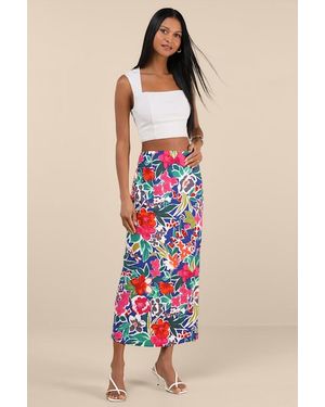 Lulus Sanaa Floral High-Rise Midi Skirt - Blue