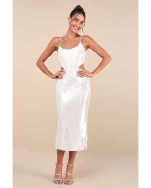 Rare London Absolutely Dazzling Sequin Bustier Cutout Midi Dress - Natural