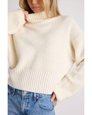 Lulus Snuggly Days Cropped Mock Neck Sweater - White
