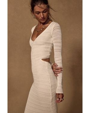 Lulus Shenoah Crochet Cutout Long Sleeve Maxi Dress - Brown