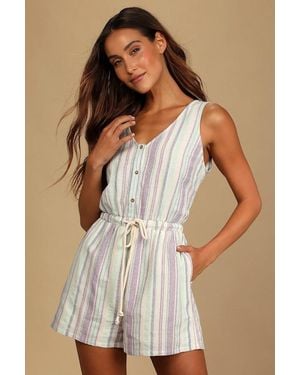 Lulus Forever Adventure Multi Striped Drawstring Romper - Brown