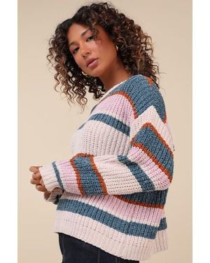 Lulus Coziest Cuddles Multi Striped Chenille Jumper - White