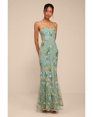 Lulus Stefanie Dark Sage Floral Embroidered Mermaid Maxi Dress - Green