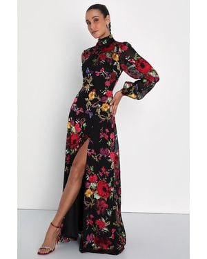 Lulus Graceful Arrival Floral Burnout Backless Maxi Dress - Red
