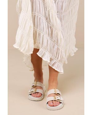 Billini Tenzin Cream Linen Buckle Slide Sandals - Natural