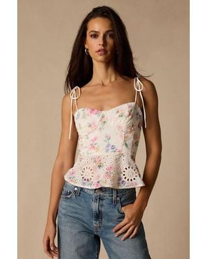 Lulus Kalela Multi Floral Eyelet Cami Top - Blue