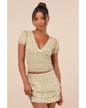 Motel Camigi Ditsy Floral Tiered Micro Mini Skirt - Natural