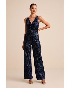 Lulus Sensational Energy Velvet Sequin Backless Jumpsuit - Blue