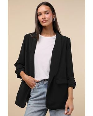 Lulus Superior Aesthetic Three-Quarter Sleeve Ruched Blazer - Black