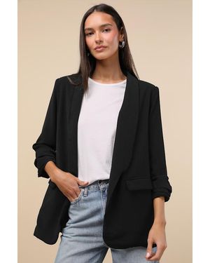 Lulus Superior Aesthetic Three-Quarter Sleeve Ruched Blazer - Black