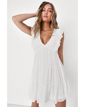 Lulus Dreamy Designs Ruffled Tiered Swiss Dot Mini Dress - White