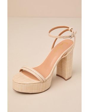 Lulus Brocktan Natural Raffia Platform Ankle Strap High Heel Sandals