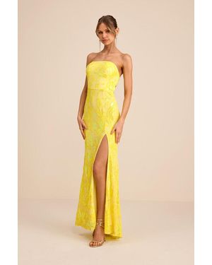 Lulus Shimmering Icon Sequin Lace-Up Strapless Maxi Dress - Yellow