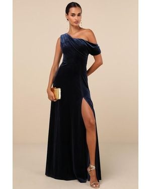 Lulus Coveted Confidence Velvet Asymmetrical Maxi Dress - Blue