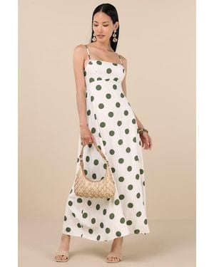 Lulus Norette Cream And Polka Dot Tie-Back Midi Dress - Natural