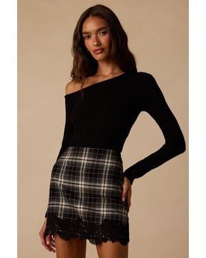 Lulus Dobbins Plaid Lace Mini Skirt - Black