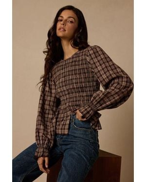 Lulus Tomas Plaid Long Sleeve Top - Brown