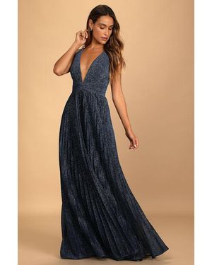 Lulus Especially Stunning Sparkly Pleated Maxi Dress - Blue