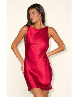 Lulus Genette Satin Cowl Back Mini Dress - Red