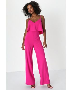 Lulus Make It A Date Sleeveless Wide-Leg Jumpsuit - Pink