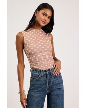 AFRM LOS ANGELES Kinsley Polka Dot Mesh Mock Neck Tank Top - Blue