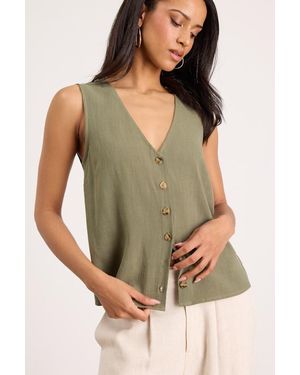 Lulus Casually Sophisticated Linen Sleeveless Button-Front Top - Green