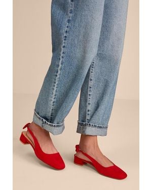 Lulus Laylaa Suede Bow Slingback Low Heel Court Shoes - Blue