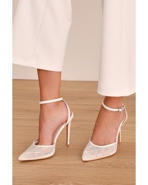 Lulus Louize Embroidered Ankle-Strap Heels - Natural