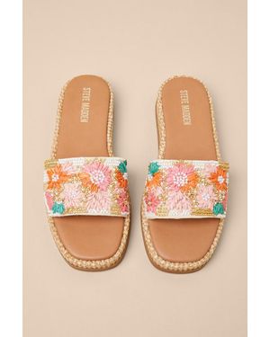 Steve Madden Boardwalk Floral Multi Embellished Flatform Slide Sandals - Pink
