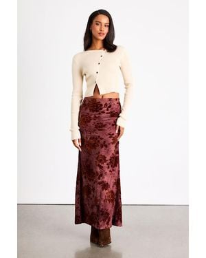 Lulus Milian Burnout Velvet Ruched Mid-Rise Maxi Skirt - Red