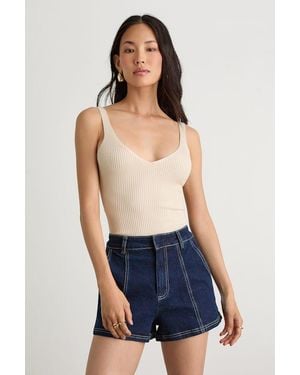 Lulus Emberlin Ribbed Low-Back Sleeveless Bodysuit - Blue