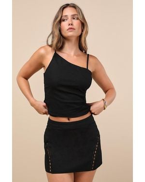 Lulus Mahsa Crochet Embroidered High-Rise Mini Skirt - Black