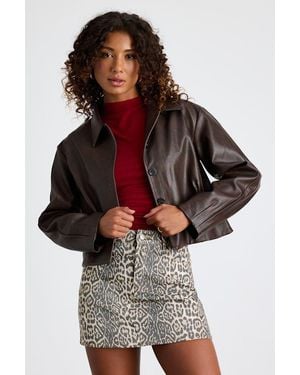 Lulus Mariely Vegan Leather Button-Front Cropped Jacket - Brown